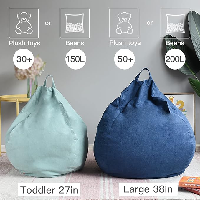 YuppieLife Stuffed Animals Bean Bag Chair Cover Candy-Colored Bean Bag(Just Cover, No Filling)/Large Stuff 'n Sit Organization/Toy Storage Bag/Kids Toys Organizer(27'',Dark Grey)