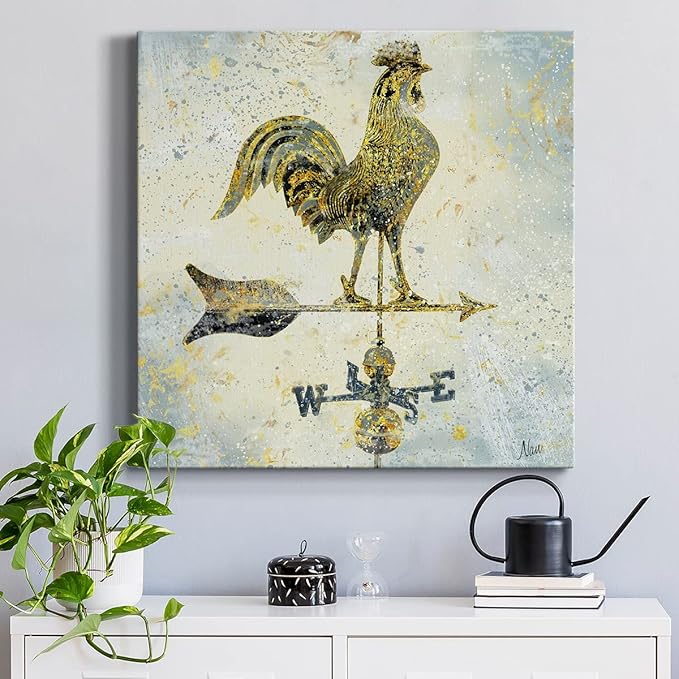 Colorful Animals Painting Wall Art on Canvas Modern Abstract Artwork, Americana Rooster Wall Art, Ready to Hang, 40'' x 40''