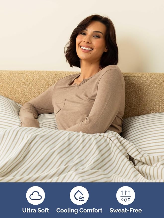 Extra Deep Cal King Sheet Set - 6 Piece Breathable & Cooling Sheets - Hotel Luxury Bed Sheets Set - Easy Fit - Soft, Wrinkle Free & Comfy Sheets Set - Beige Striped Sheet Set with Extra Deep Pockets