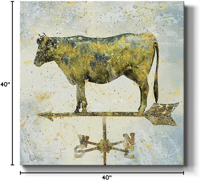 Colorful Animals Painting Wall Art on Canvas Modern Abstract Artwork, Americana Cow Wall Art, Ready to Hang, 40'' x 40''