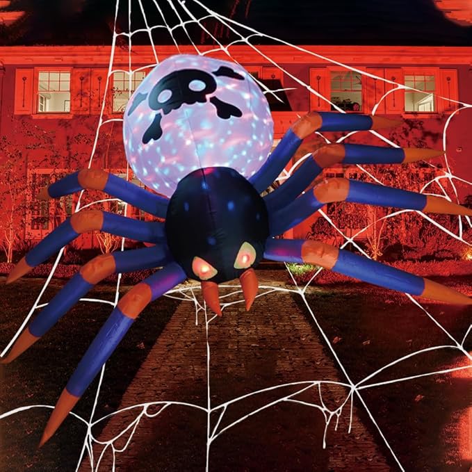 12FT Halloween Inflatables Spider, Halloween Outdoor Inflatable Decoration Blow Up Spider Yard Decoration with Build in LED Light for Halloween Holiday Party Patio Lawn Yard Garden