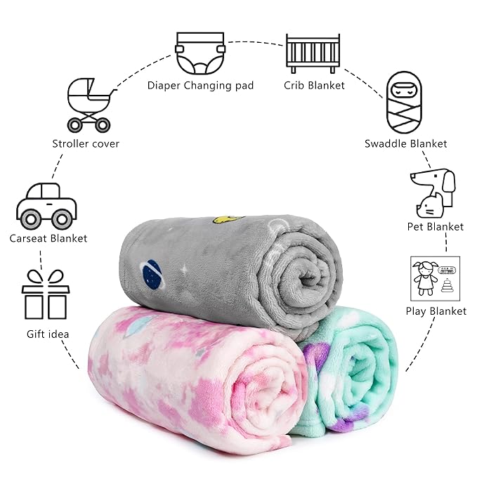 DaysU Plush Flannel Baby Blanket Super-soft Lightweight, Printed Fleece Baby Blanket for Boys, Portable Bed Throws for Baby Crib and Toddler Bed, Grey Space, 30”x40”