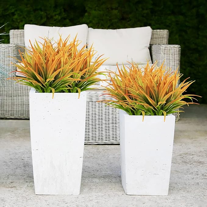 Artificial Fake Grass, 24 PCS Outdoor Faux Grasses Plastic Plants Greenery UV Resistant for Outside Home Windowbox Garden Office Patio Hanging Planter Front Porch Fall Décor (Yellow)
