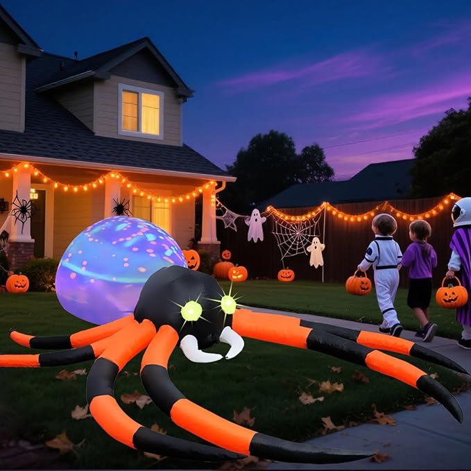 8 FT Halloween Inflatable Spider with 7 Color Changing LED Lights, Blow Up Yard Inflatables with Rotating Lights Holiday Inflatable Decorations for Outdoor Yard Garden Lawn