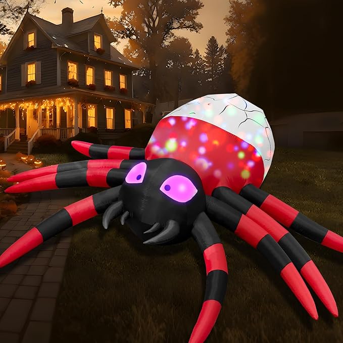 ININ 12FT Halloween Inflatable Spider Decorations Outdoor,Halloween Blow Up Yard Decorations Built-in 8 LED Lights,Holiday Party Decor for Garden/Haunted House/Lawn.