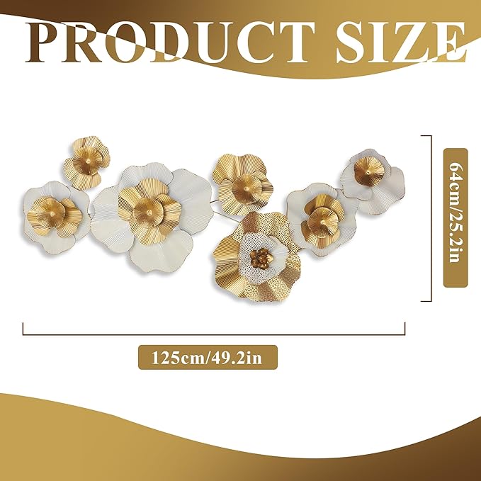 Metal Wall Art, White Gold Abstract Wall Decorations Metal Wall Decor, Modern Metal Wall Sculptures,Large 3D Vertical 49"*25" Flower Wall Decor for Living Room Dining Room Bedroom Wall Hanging Decor