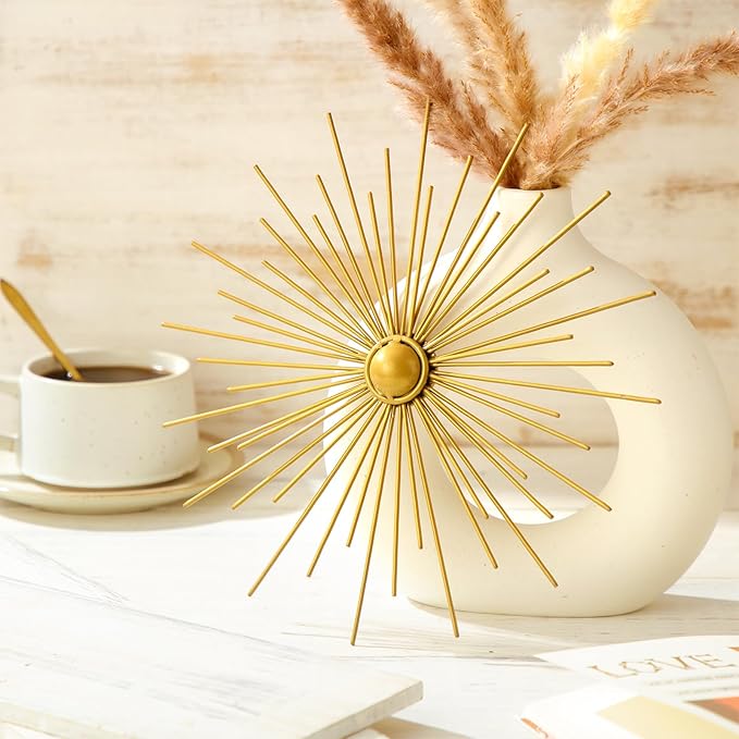 Barydat 6 Pcs Gold Sunburst Wall Decor Metal Bling Starbursts Wall Art for Living Room Mid Century Modern Decor Hanging Accents for Living Room Bedroom Entryway