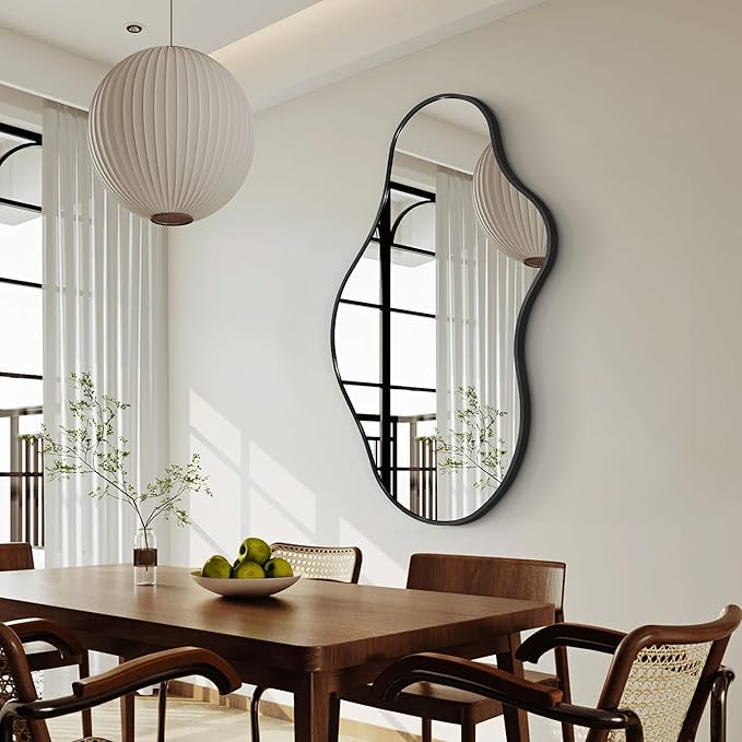 Irregular Wall Mirror - Wall Mirrors Decorative 24"x 43" Asymmetrical Abstract Mirror Aviation Aluminum Alloy Frame Unique for Bathroom, Bedroom, Living Room, Cloakroom, Entryway Black