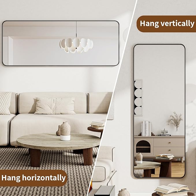 BEAUTYPEAK Black Full Length Mirror, 56"x21" Rounded Corner Floor Mirror Standing Hanging or Leaning Against Wall, Suitable for Bedroom or Dressing Room