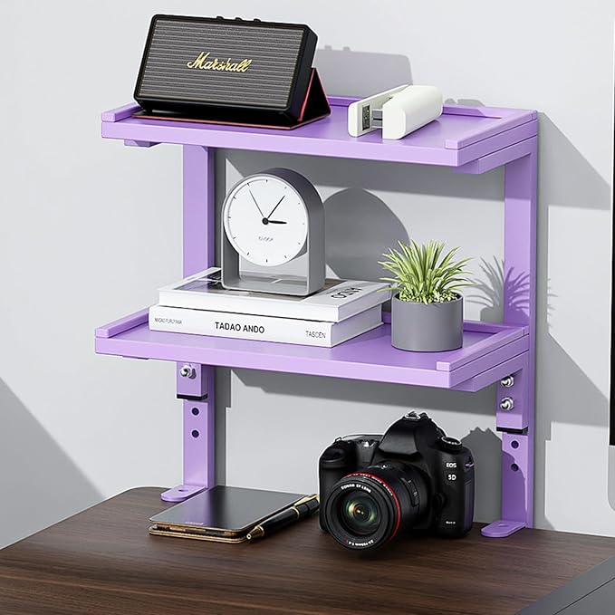 2-Tier Desk Shelf, Expandable Under Desk Storage, Clamp on Desk Shelf, Desktop Accessories for Offices, Study Rooms, and Game Rooms (Purple)
