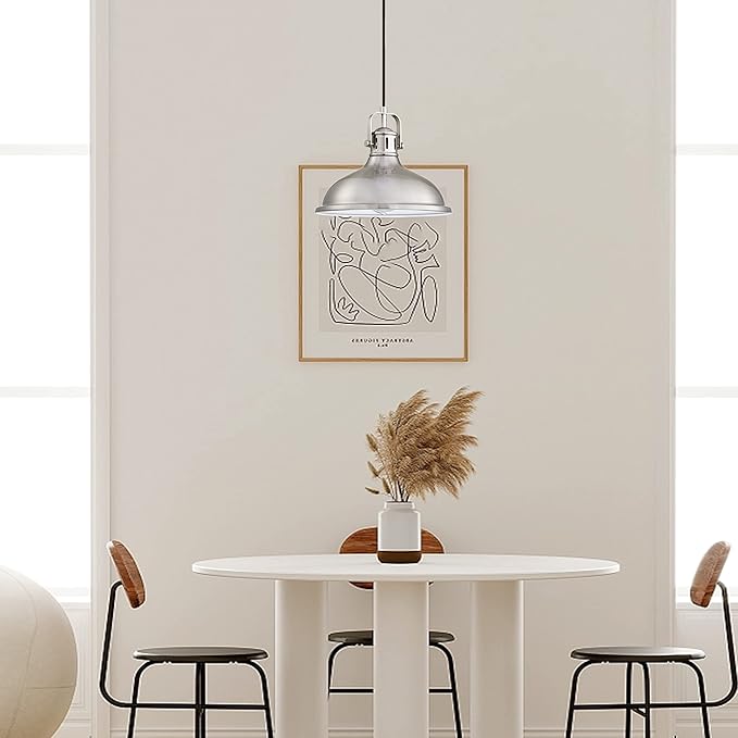 12 Inch LED 2 Pack 1 Light Pendant Light Industrial Vintage Fixtures Metal Chandelier Lights with Brushed Nickel Finish,Ceiling Lamp for Kitchen Home Island Dining Room Bedroom Farmhouse