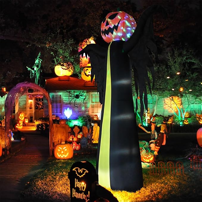 10.3Ft Halloween Inflatable Pumpkin Ghost, Halloween Blow Up Yard Decoration with LED Lights and Scary Sound for Halloween Outdoor Decoration, Giant Inflatables Ghost Yard Prop