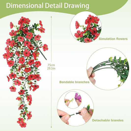 Artificial Hanging Flowers for Outdoors Faux Plants for Spring Summer Decoration,6 Bundles UV Resistant Realistic Silk Flowers Indoor Outside Garden Porch Patio Balcony Yard Farmhouse