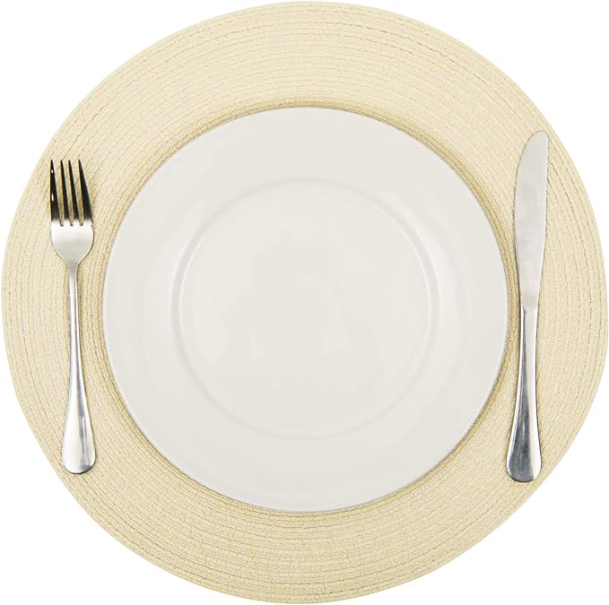 SHACOS Round Braided Placemats Set of 6 Round Table Mats for Dining Tables 15 inch (Cream, 6)