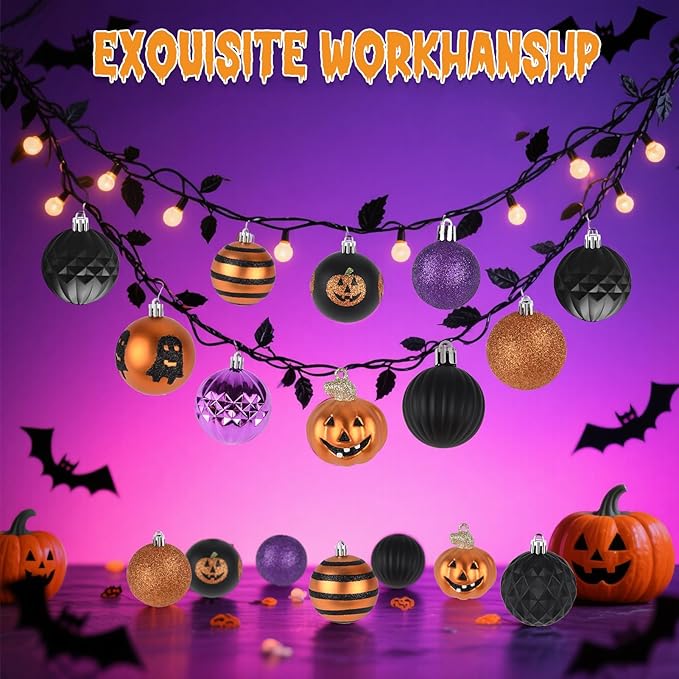 100Pcs Halloween Hanging Ball Ornaments, Ornaments Tree Decorations, Shatterproof Plastic Balls for Cute Holiday Party Indoor Home Decor (100Pcs)