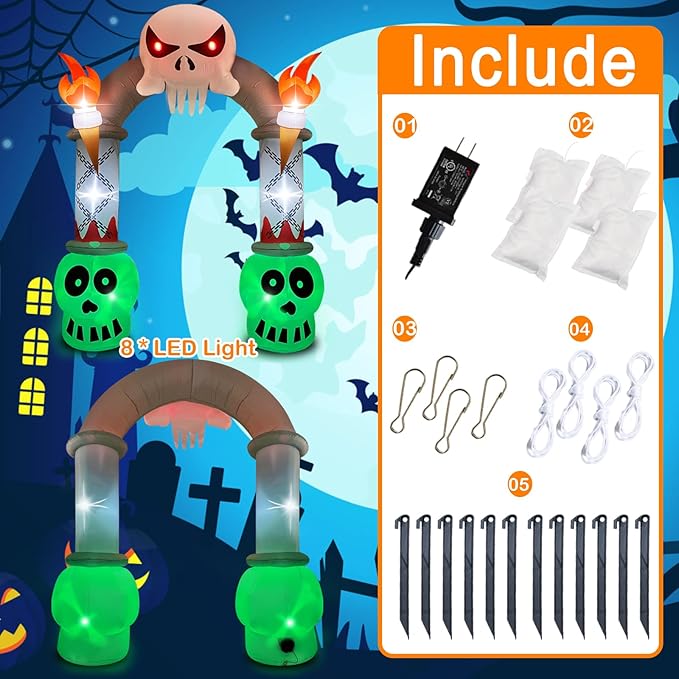 10FT Halloween Decorations Outdoor Inflatable Archway Skeleton Halloween Blow up Yard Decorations with Flashing LED Lights Inflatable Haunted House Lawn Outside Halloween Decorations