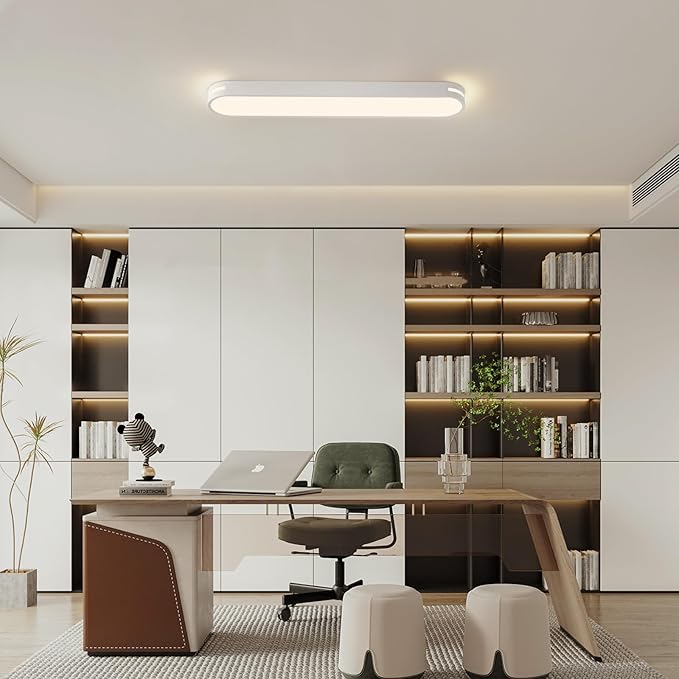 Becailyer Modern LED Linear Ceiling Lights, Dimmable LED Ceiling Lamp with Remote Control, 31.4" Metal Flush Mount Ceiling Lighting Fixtures for Living Room Kitchen Dining Room Hallway, White