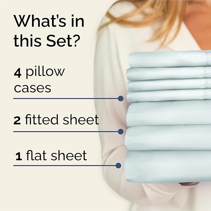 CGK Linens Split King 7 Piece Sheet Set - Cooling Sheets for Hot Sleepers - Hotel Luxury Bedding Set with 8-16 Inch Deep Pockets - 1 Flat & 2 Fitted & 4 Pillowcases - Soft & Wrinkle Free - Split King