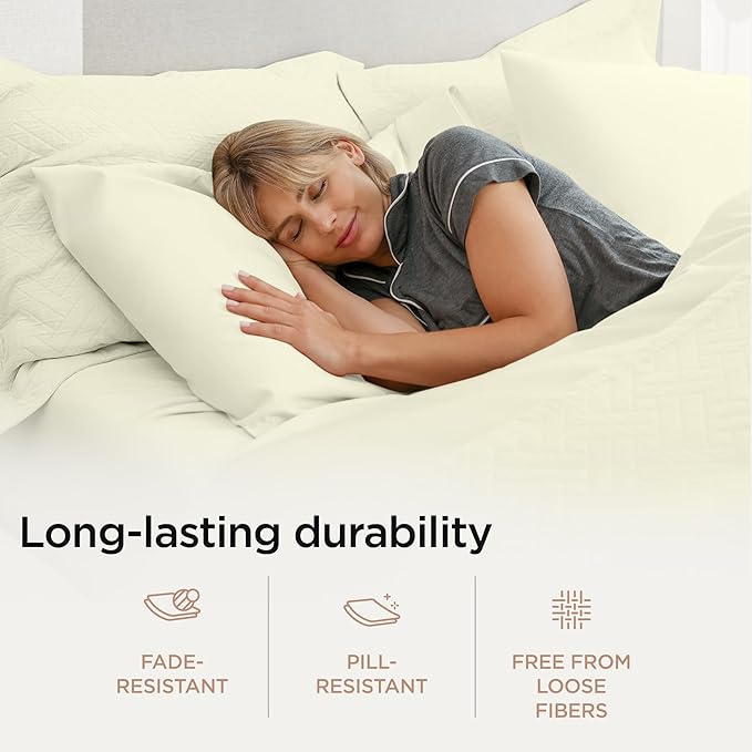 Threadmill Luxury 800 Thread Count Queen 100% Cotton Sheets - Ivory Sateen Weave Bed-Sheets, Better Than Egyptian Cotton,4 Pc Solid Soft Bed Set, Fits 16" Deep Pocket