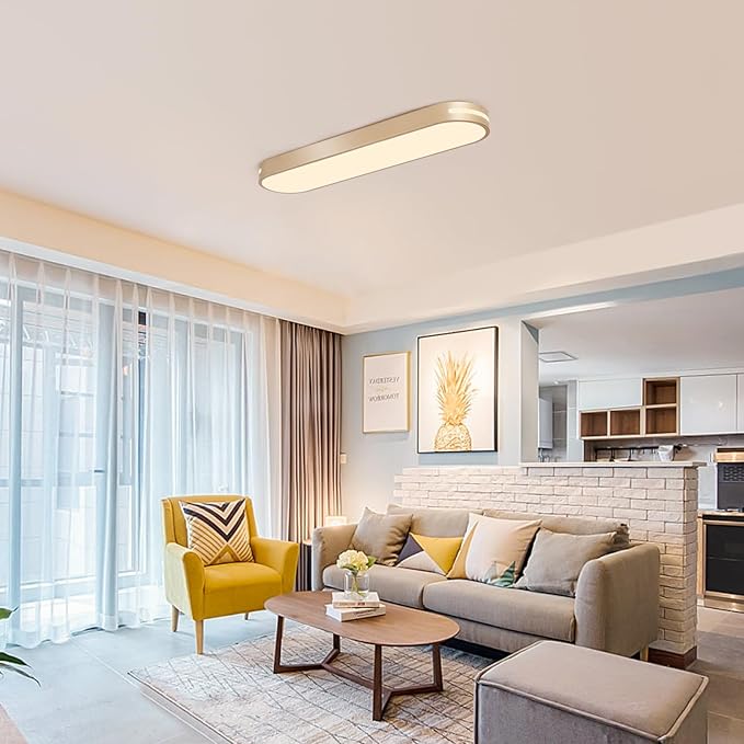 Becailyer 23.6" Modern LED Ceiling Light, Dimmable Flush Mount Ceiling Lamp, 60W Metal Ceiling Chandelier Lighting Fixture for Living Room Bedroom Dining Room Office Hallway Aisle Closet, Gold