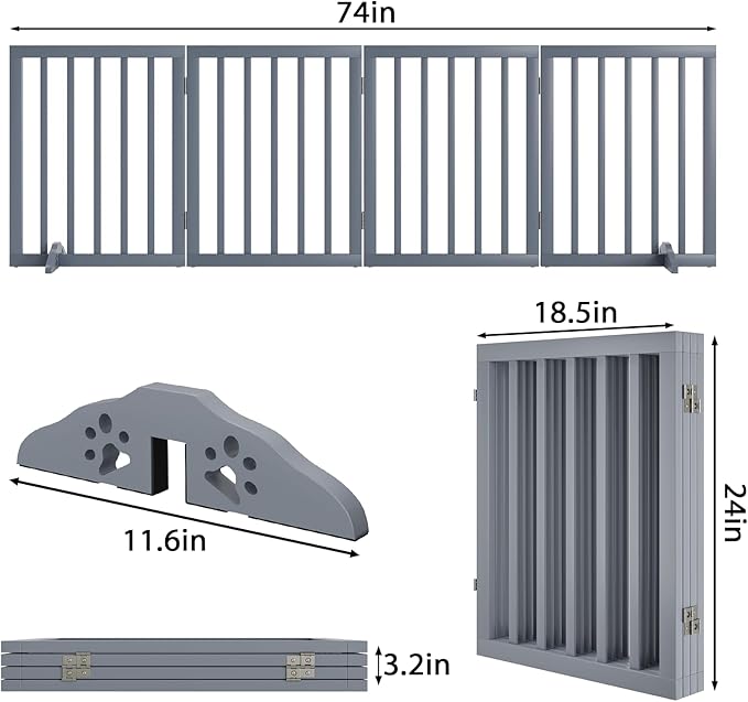 Dog Gates for Doorways 74-Inch Wide Freestanding Pet Gates for Dogs 24-inch Tall Dog Gates Indoor Stair House Dog Fence with Support Feet