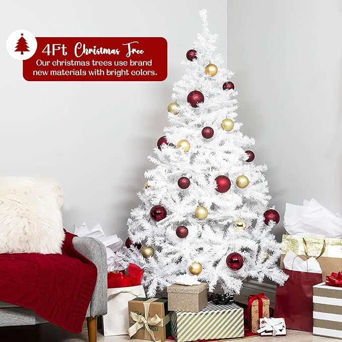 4ft Artificial Christmas Tree, Arbol de Navidad with 450 Branch Tips, Premium North Valley Spruce with Foldable Base Stand, Xmas Tree for Home, Office,Party Decoration-White