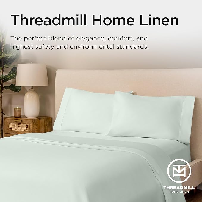 Threadmill King Size Sheets | 800 Thread Count King Bed Sheets Set for King Mattress 16” Deep Pocket | Sateen Weave, Better Than Egyptian Cotton, 4-Piece Bedding Set with Cooling Effect | Seaglass