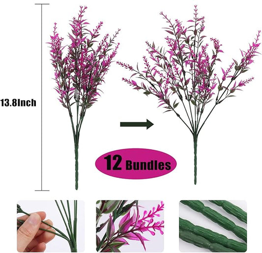 Outdoor Artificial Plant UV Resistant Fake Stems Plants, Faux Plastic Greenery for Indoor Outside Hanging Plants Garden Porch Window Box Home Wedding Farmhouse Outdoor Decorations for Patio(Fuchsia)