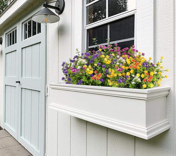RECUTMS 12 Bundles Outdoor Artificial Flowers UV Resistant Fake Boxwood Plants, Faux Greenery for Indoor Outside Hanging Plants Garden Porch Window Box Home Wedding Farmhouse Décor(Yellow)