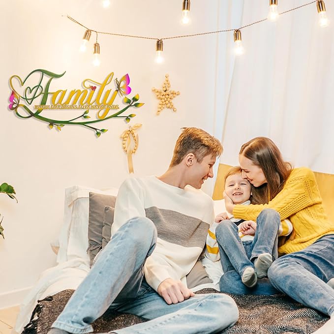 AUHOKY Family Where Life Begins Love Never Ends Word Sign Metal Wall Decor, Black Home Decor Wall Art Decorations, Letters Quotes Sign for Living Room Bedroom Kitchen Indoor Outdoor Decor(17.5 x 9in)
