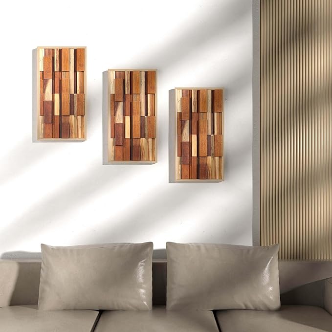 NAHARO Modern Wood Wall Decor- Natural wood Handcrafted Rustic Charm for Your Home - Perfect for Living Room, Bedroom,Kitchen,or Office