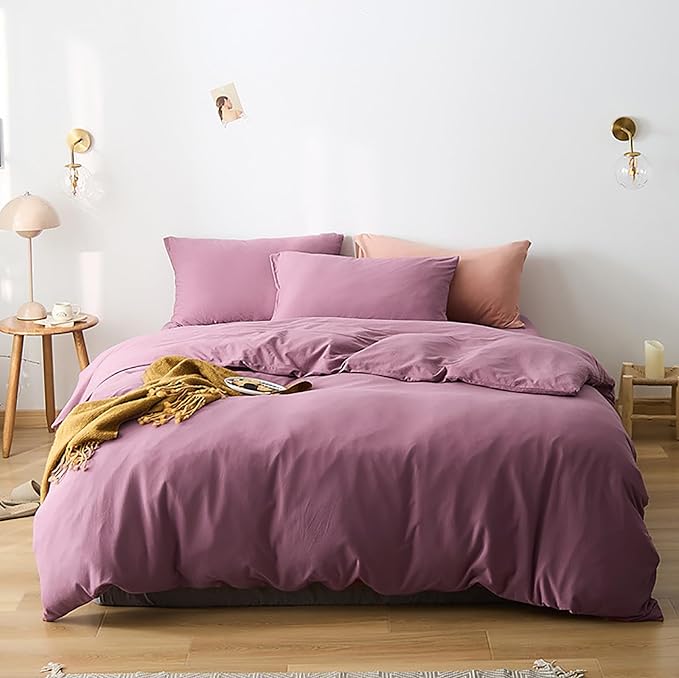Cottonight Purple Comforter Set Queen Pale Mauve Bedding Comforter Set Full Solid Modern Dusty Lilac Purple Blanket Quilts Breathable 3 Piece Purple Comforter Set for Women Adults