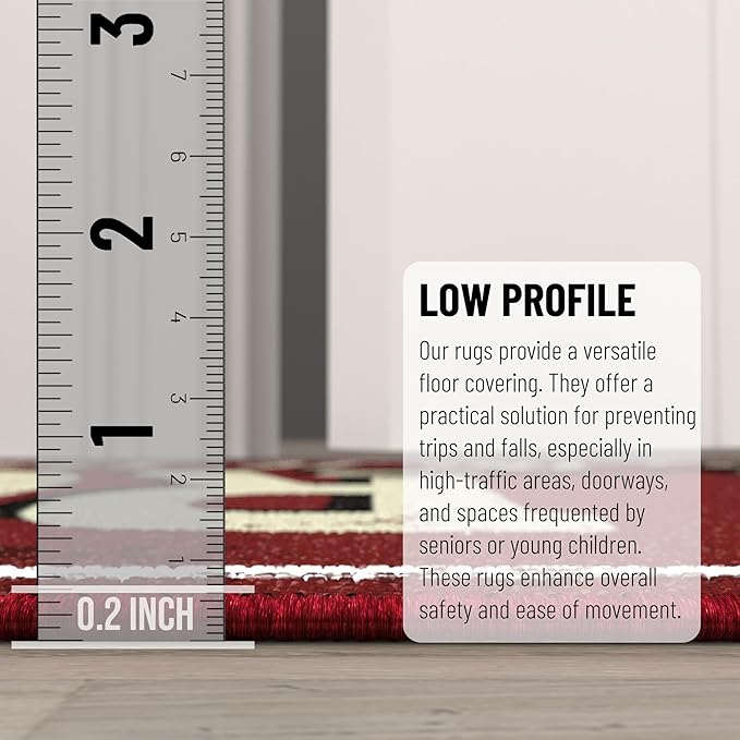 Ottomanson Laundry Collection Non-Slip Rubberback Laundry Text Design 2x5 Laundry Room Runner Rug, 20" x 59", Red