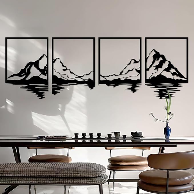 ESTART 4 PCS Metal Mountain Wall Art, Large Mountains Wall Decor, Mountain Forest Decorative Painting Suitable For Living Room Bedroom Office Indoor And Outdoor (Mountains Rivers)