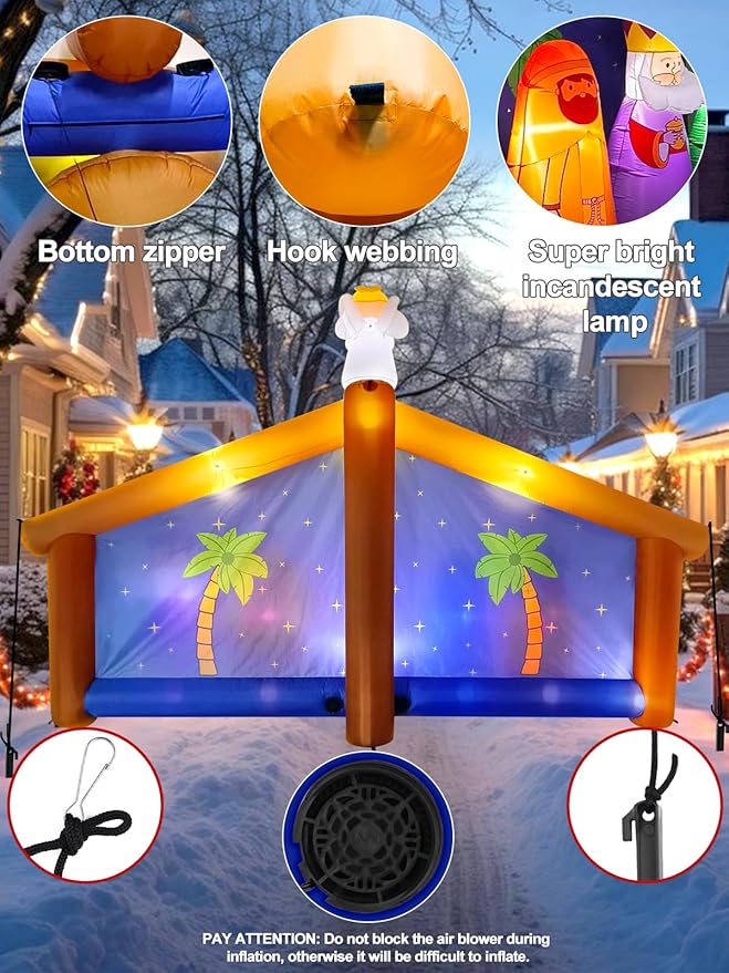 12.5FT Christmas Inflatable Nativity Scene with LED Light, Kalolary Blow up Christmas Outdoor Decoration Giant Xmas Bethlehem Nativity Scene Inflatable for Holiday Family Christmas Party Yard Decor
