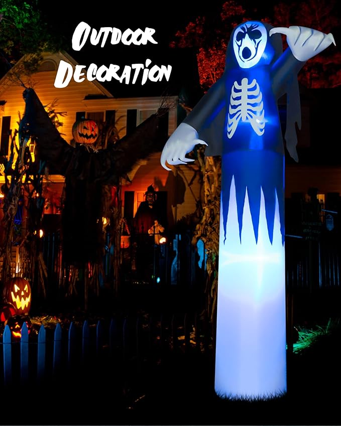 Toodour 12FT Halloween Inflatables Outdoor Decorations Ghost - Blow Up Yard Decorations for Halloween Party, Built-in Blue LED Lights, Super Tall Inflatable Ghost Decor for Outdoor Garden