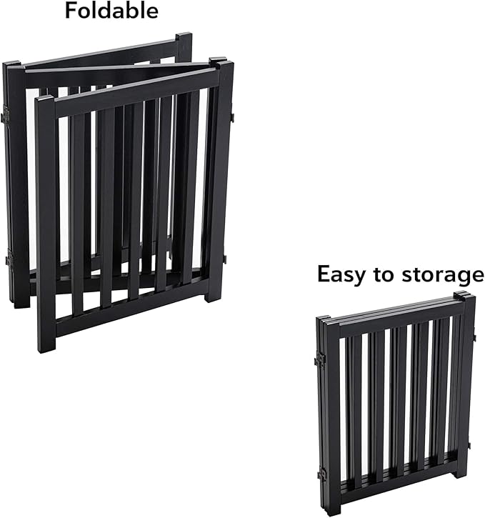 LZRS 3-Panel Wooden Free Standing Foldable Dog Gate – 24" High,Step-Over Safety Pet Gate for Doorways, Stairs, Hallways, Indoor Dog Barrier for Small to Medium Dogs & Puppies, Black