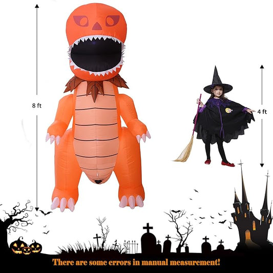 DearSun 8FT Giant Halloween Inflatable Pumpkin Dinosaur with LED Lights Outdoor Decoration Large Party Yard Decoration (Giant Pumpkin Dinosaur)