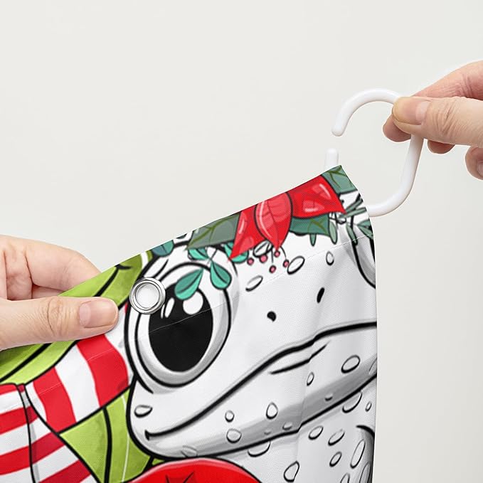 AILONEN Cute Cartoon Frog Shower Curtain,Funny Frog White Green Animal Frog Bath Curtain for Kids Boys Girls,Waterproof Curtain for Bathroom with 12 Plastic Hooks, 72" W x 78" H