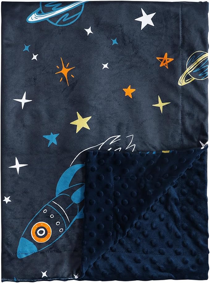 Minky Baby Throw Blanket for Boys, 50x60 Inches Soft Lightweight Micro Fleece Blanket with Double Layer, Dotted Backing, Breathable Receiving Blanket for Newborns, Space