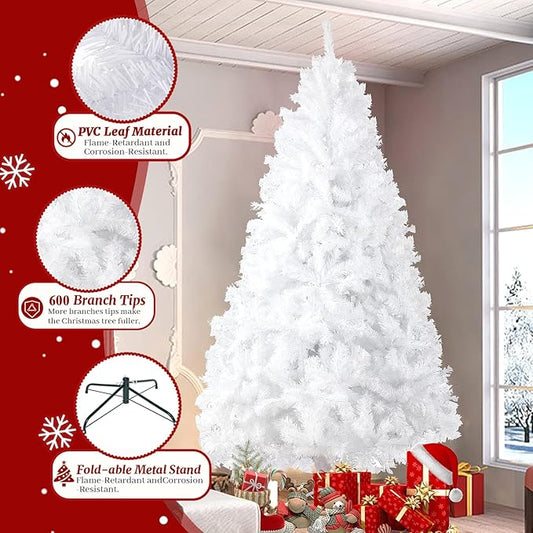 5ft Artificial Christmas Tree, Arbol de Navidad with 600 Branch Tips, Premium North Valley Spruce with Foldable Base Stand, Xmas Tree for Home, Office,Party Decoration-White