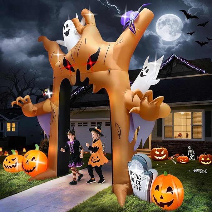 Kalolary 12FT Halloween Inflatables Archway Ghost Tree Outdoors Decoration, Dead Tree Arch Inflatable with Pumpkin Bat Spider Blow Up Yard Decoration with Build-in Lights for Garden Lawn Outdoor Decor
