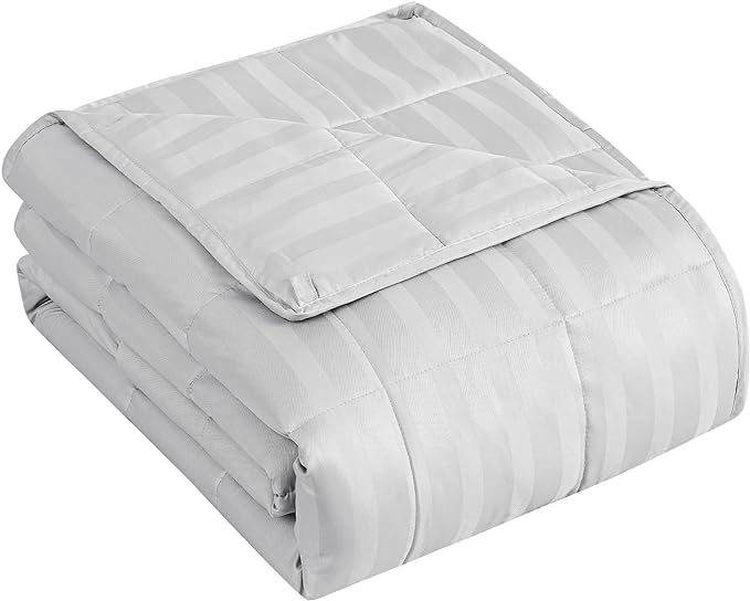 Weighted Blanket for Adult,15lbs Heavy Weighted Blanket 48"x72" Breathable Cooling Summer Blankets, Ultra Soft Cotton Comfort Throw Blanket with Glass Beads for All-Season (Light Grey)