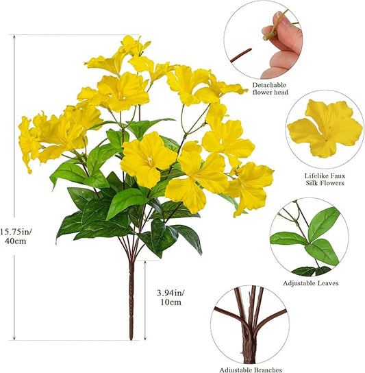 Fake Plants Artificial Flower Outdoor Plastic Flowers for Outdoors 15.7"Artificial Azalea Flowers Fake Flowers Artificial Plants Outdoor Flower Artificial For Decor Silk Flowers ((Yellow)4pcs