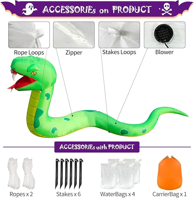 13FT Halloween Inflatable Blow Up Decorations, Giant Snake, Built-in LEDs for Holiday Party, Garden, Lawn, Yard, Patio Décor