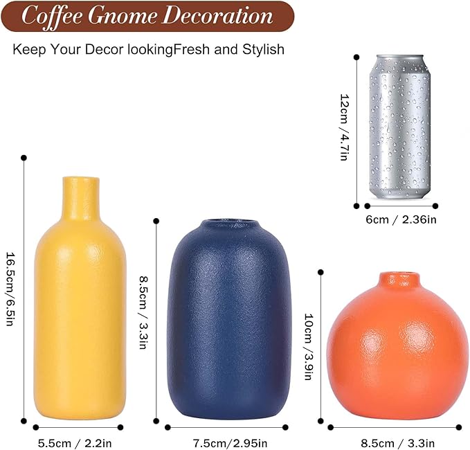 Colorful Ceramic Vase Set, Small Burnt Orange Blue Yellow Vases Home Decor,Fall Décor Modern Farmhouse Vases for Home Decor, Organic Decor Accents for Living Room, Table, Shelf, Entryway, Set of 3