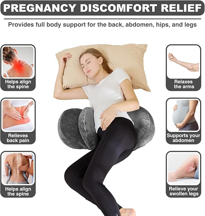 Pregnancy Pillow for Pregnant Women Sleeping, Maternity/Pregnancy Body Pillow Support for Back, Legs, Belly, HIPS of Pregnant Women Grey, Small