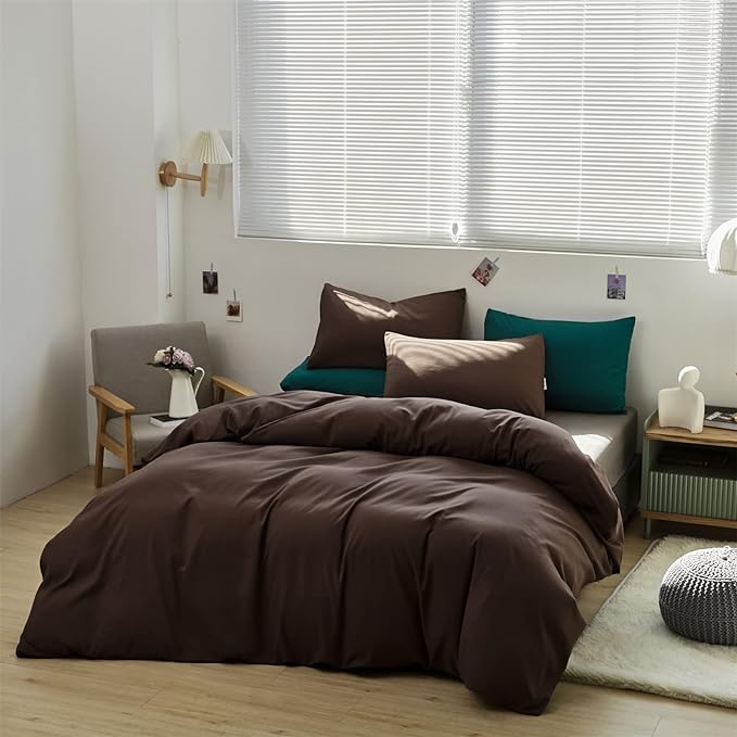 Wellboo Brown Comforter Sets Full Solid Mocha Coffee Bedding Comforters Cotton Women Men Plain Chocolate Color Quilts Adult Dark Brownness Modern Chestnut Comforters Girls Boys Solid Dorm Bedding