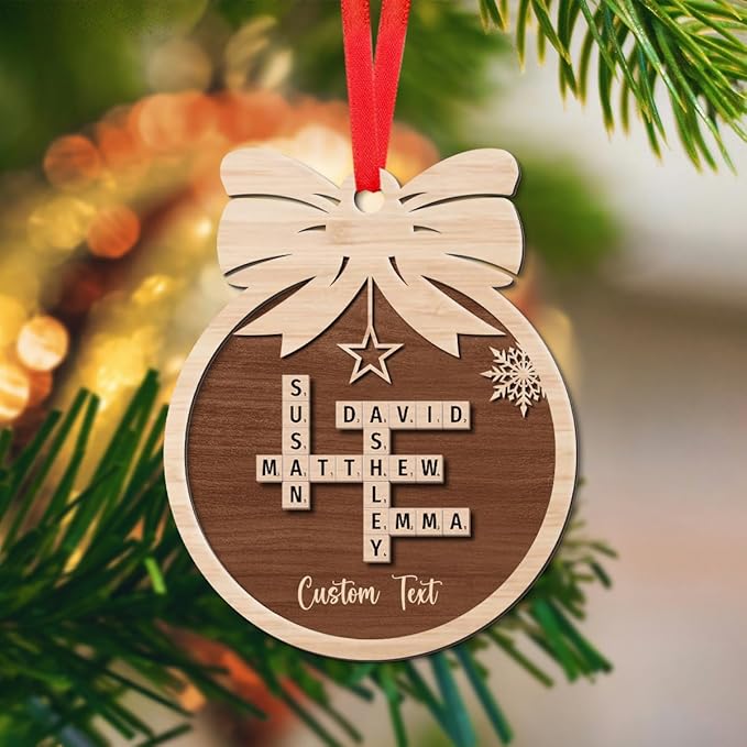 Custom Christmas Ornament, Personalized Crossword Ornament, Custom Family Names On Wooden Design, Wooden Ornaments for Christmas Tree, Custom Scrabble Ornament, Xmas 2024