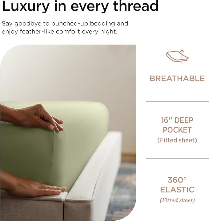 Threadmill 800 Thread Count 100% Cotton Sheets - Luxury Sateen Weave Sage Green Twin XL Bed-Sheets, Better Than Egyptian Cotton,3 Pc Solid Bedding Set, Fits 15" Deep Pocket